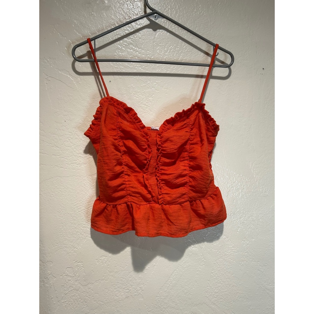 Sienna Sky‎ Womens Orange Peplum Camisole Top Ruched Smocked Back Size M